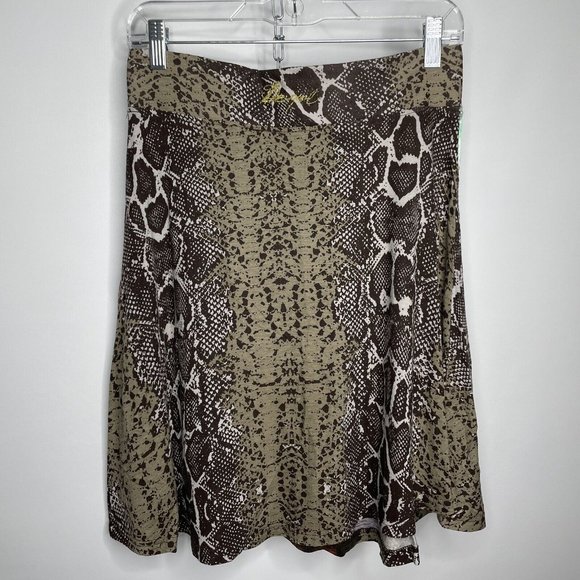 Desigual Brown Python Snake Print Floral Embroidered Beaded Sequins Skirt - Picture 3 of 6